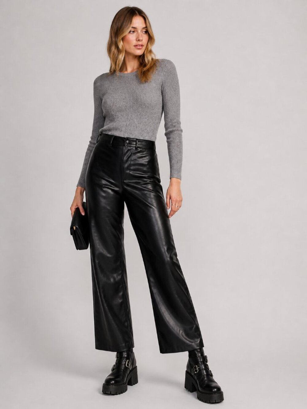 NWOT OLD NAVY Tall Wide Leg Ankle Length Black Faux Leather Pants Size 10